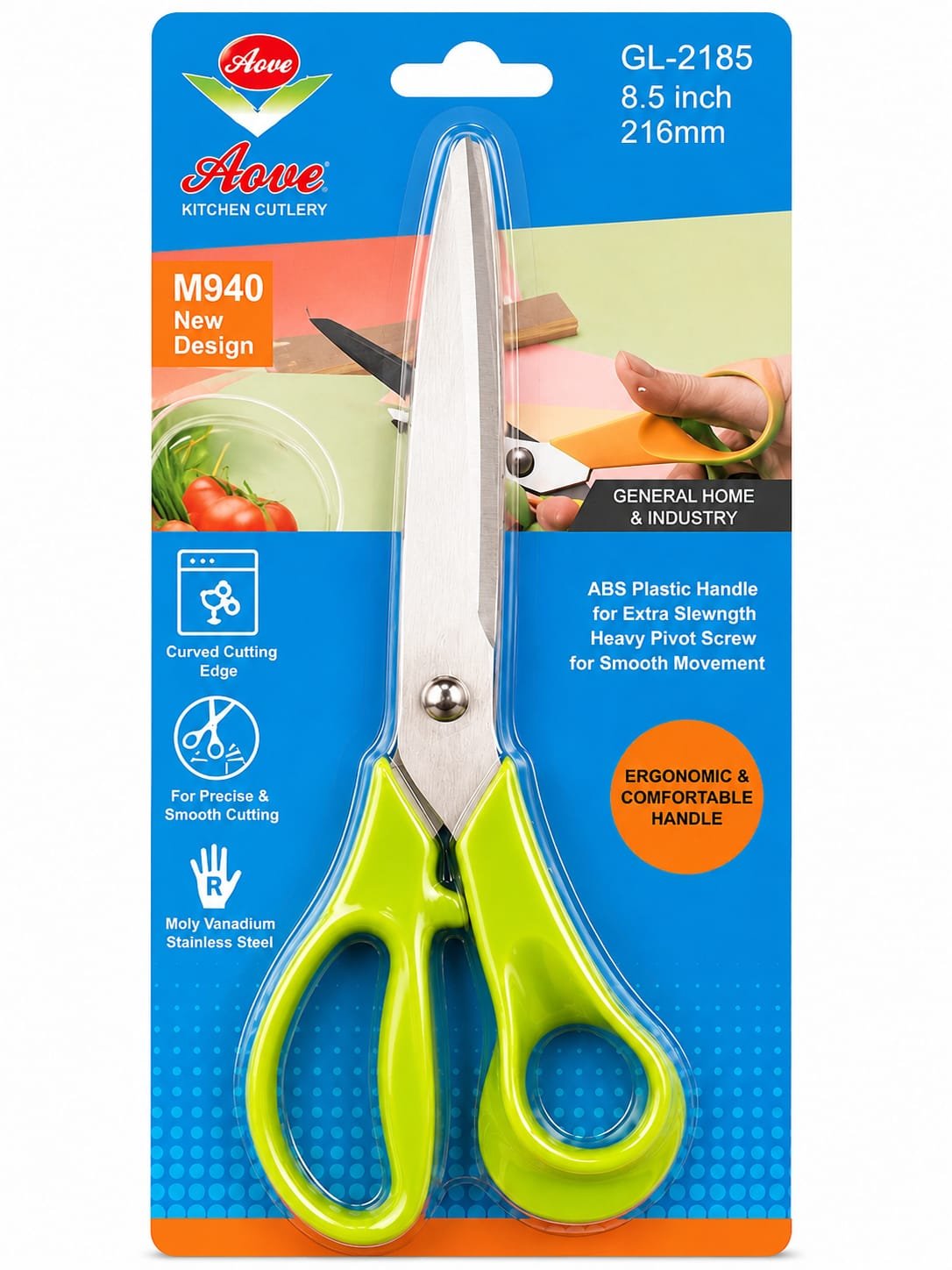 Aove 216mm 8.5-inch Home & Industry Scissors – Moly Vanadium Steel (GL-2185)