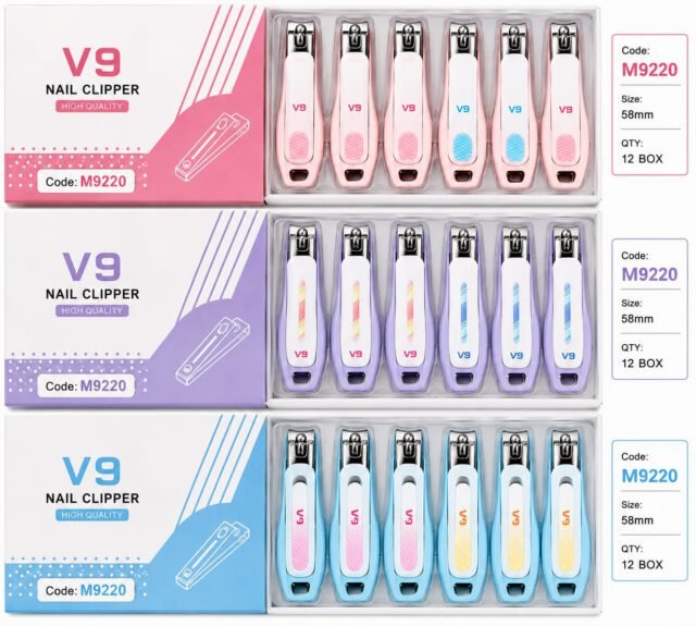 V9 Nail Clipper 58mm – High Quality, Box of 12 (Assorted Colours)