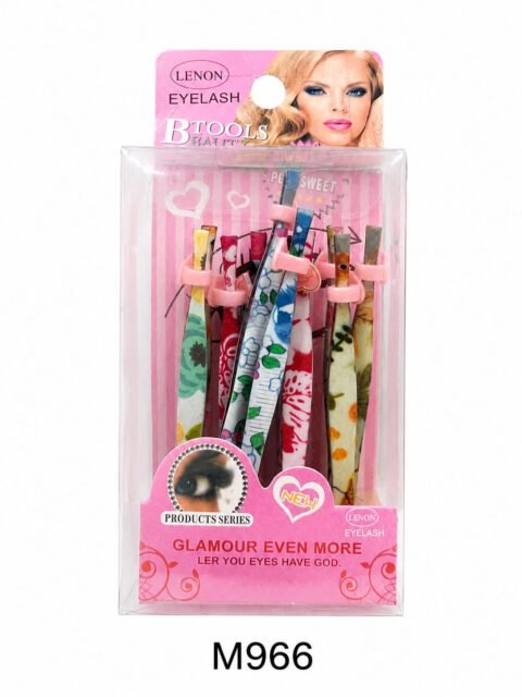 Lenon Eyelash Beauty Tweezers Set – Printed Stainless Steel Eyebrow Tweezers (Pack of 12)